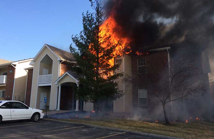 apartment building on fire