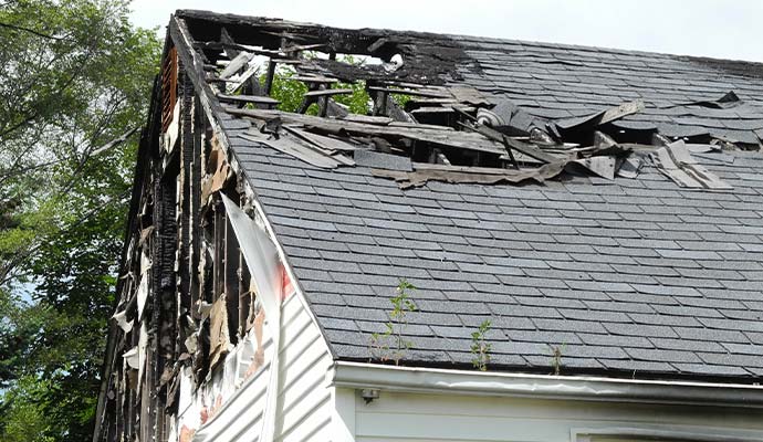 Fire damaged residential house