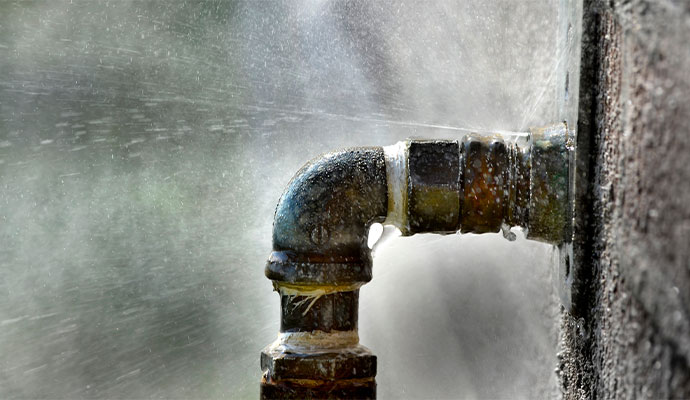 Burst pipe spraying water
