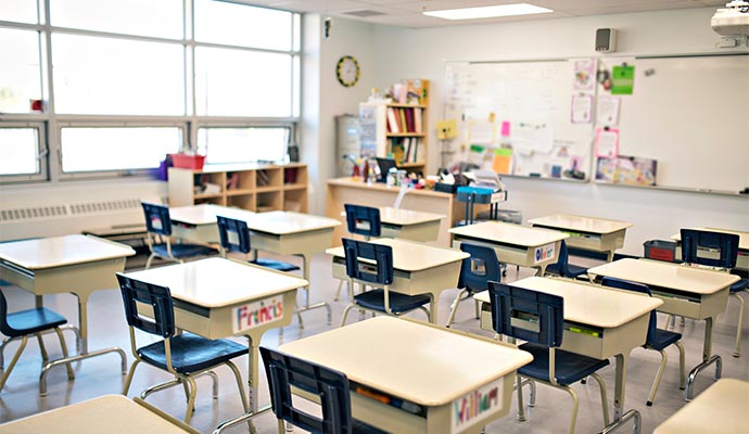 Elementary classroom where students can learn fire-safety lessons