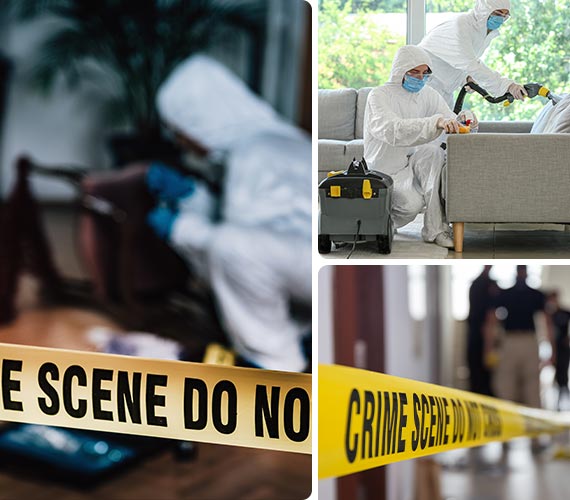 Collage of different biohazard cleanup service