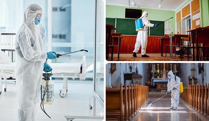 Collage of disinfection service in different locations