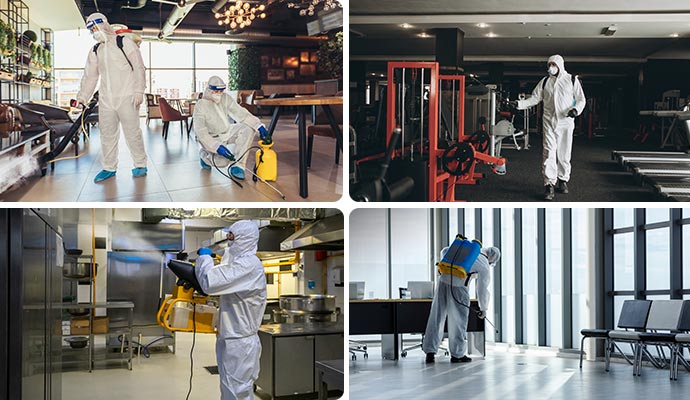 Collage of disinfection service in various industries