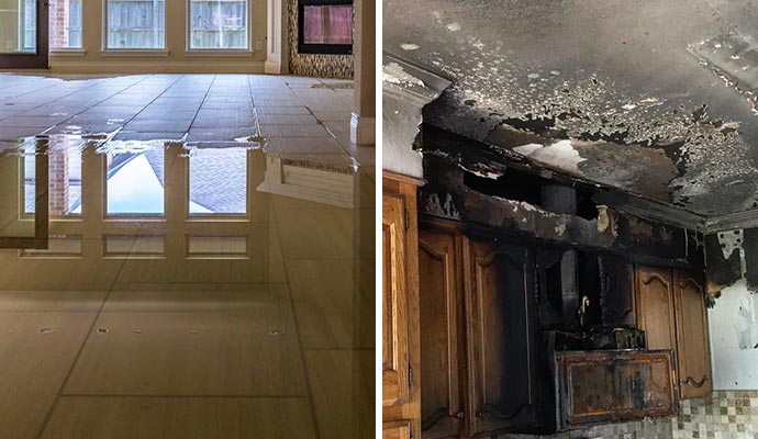 Collage of water and fire damaged properties