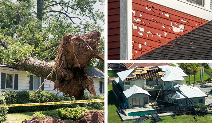 Collage of wind, hail, and roof damage property