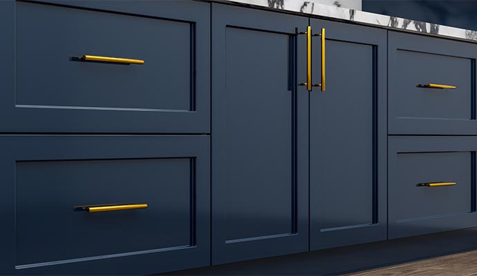 Dark blue kitchen cabinet