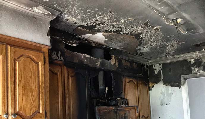 Structural fire damage on kitchen