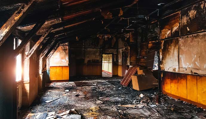 Fire damaged room