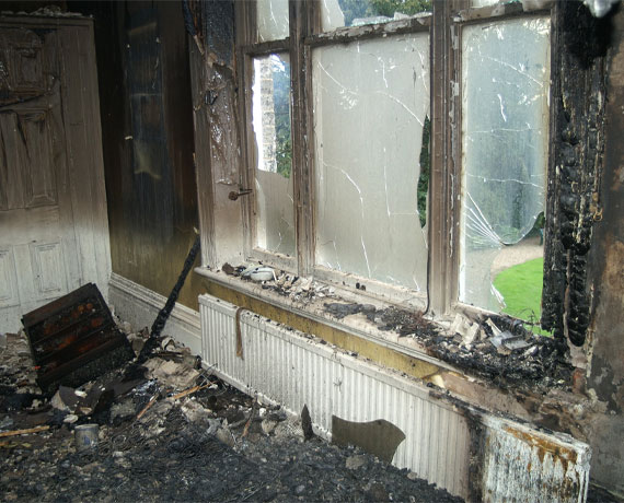Fire damaged room