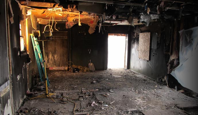 Fire damaged room