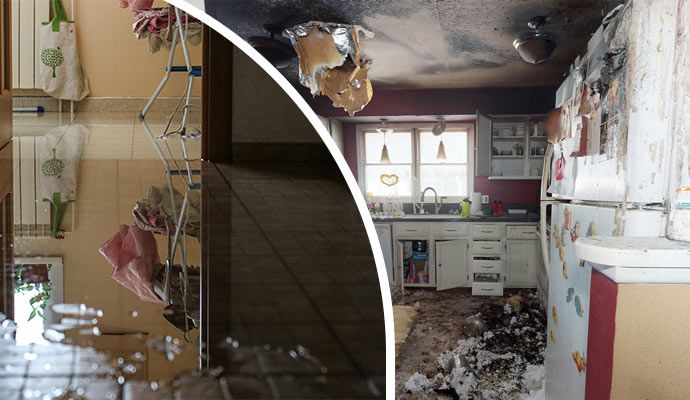 Flood and fire damage collage