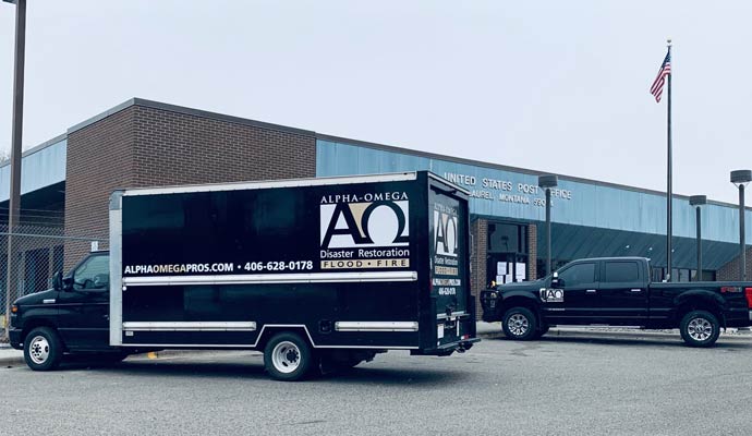 Alpha Omega Disaster
      Restoration emergency response truck for flood damage restoration parked outside building ready for rapid water cleanup services