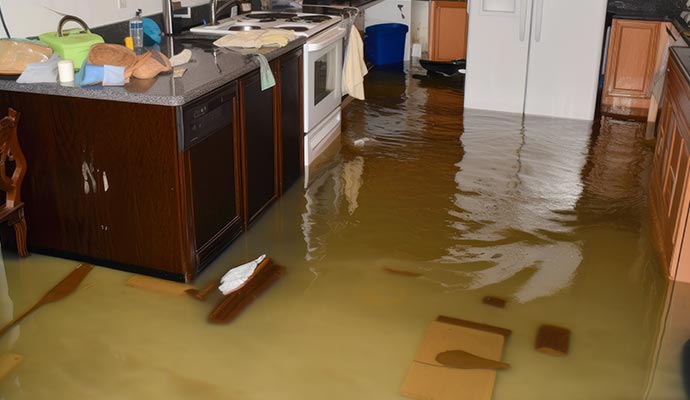 Flood damaged kitchen floor
