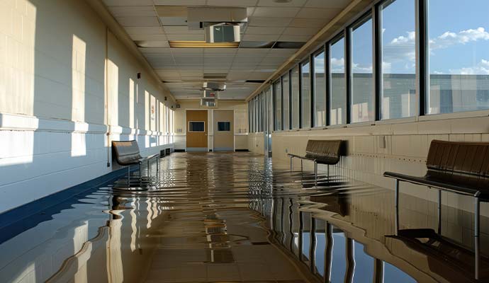 Flooded hospital corridor