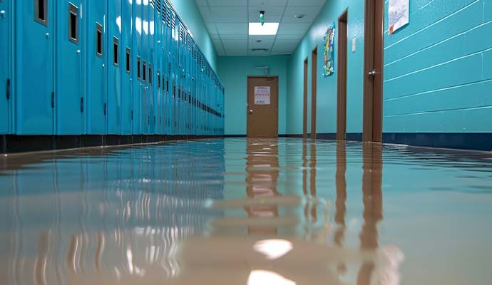 Flooded school hallway