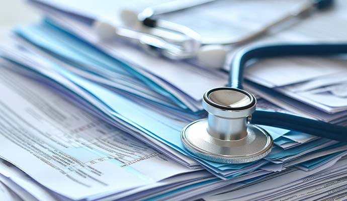 Medical records and stethoscope