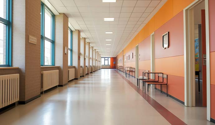 Modern school hallway