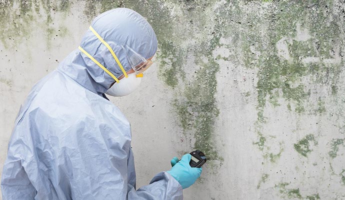 Technician is checking the wall for mold