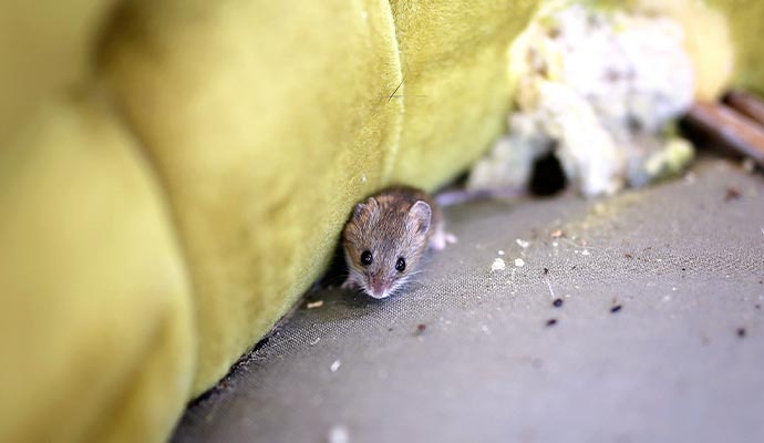 Mouse near visible rodent droppings