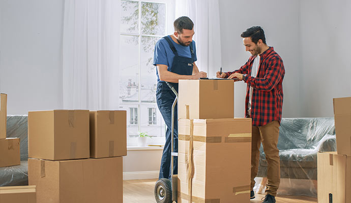 Movers with packed boxes