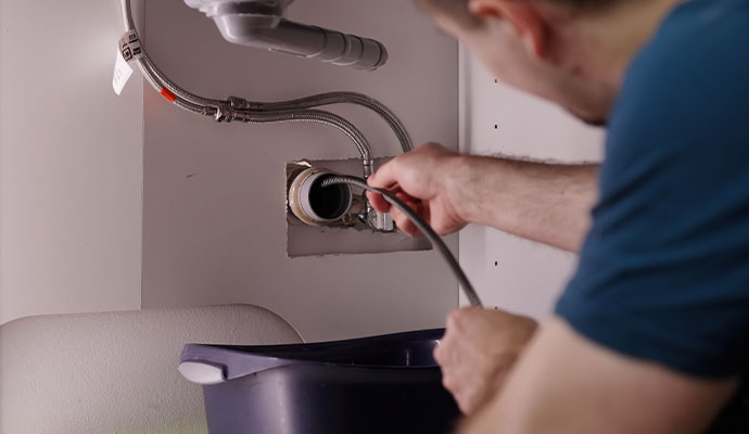 Plumber snaking a drain