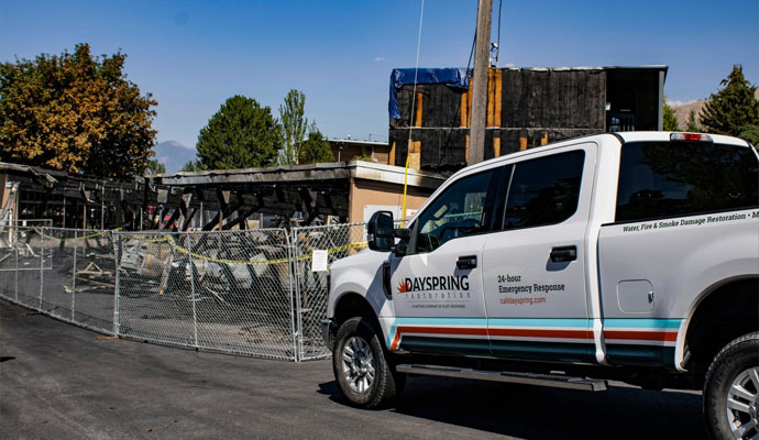 Restoration truck at fire site