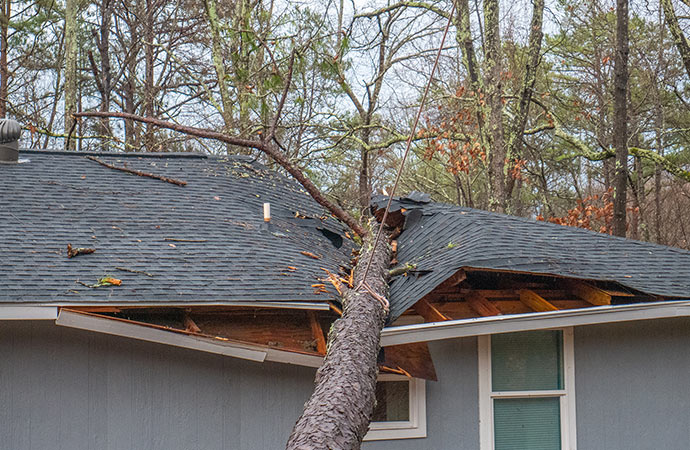 storm damaged house