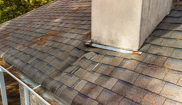 Roof water damage near chimney