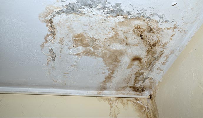 Severely damaged ceiling due to water
