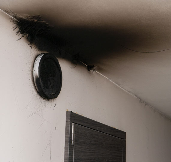 Soot damage on the ceiling