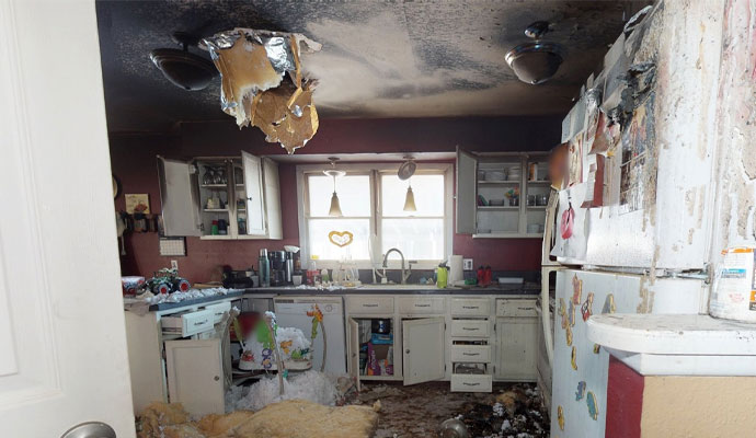 Soot damage on the ceiling