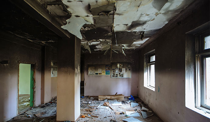 Soot damaged room