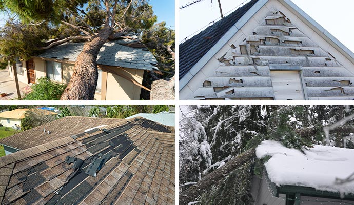 Collage of different types of storm damaged property