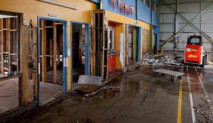 Storm damaged school interior