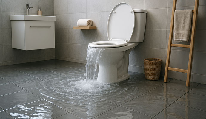 Water overflowing from a toilet