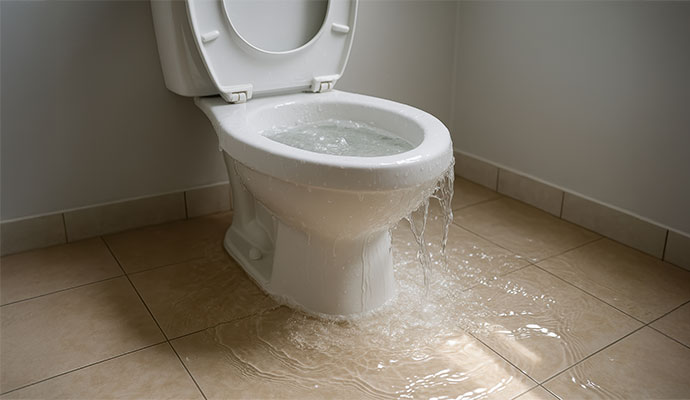 Water overflowing from a toilet