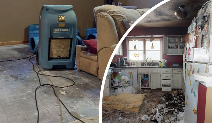 Water and fire damage collage