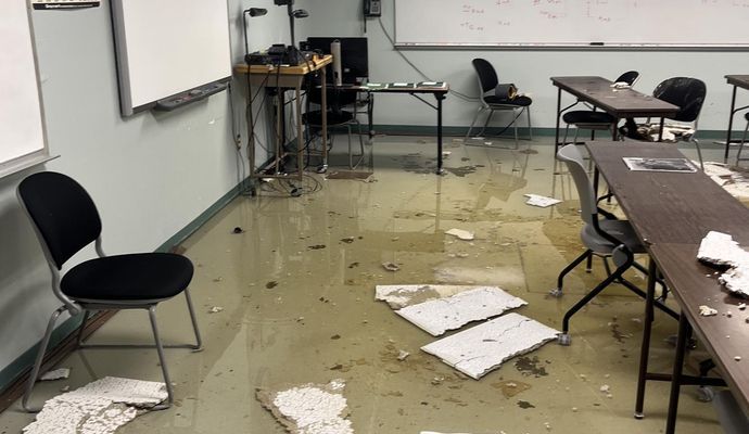 Flooded montana state university classroom