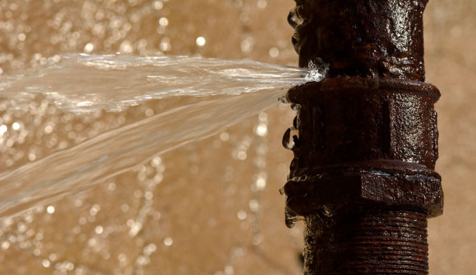 Water spraying from broken pipe