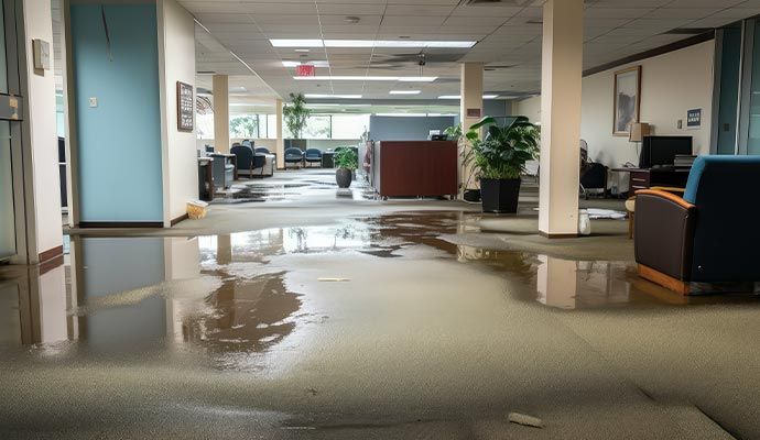 Water damaged floor in a office space