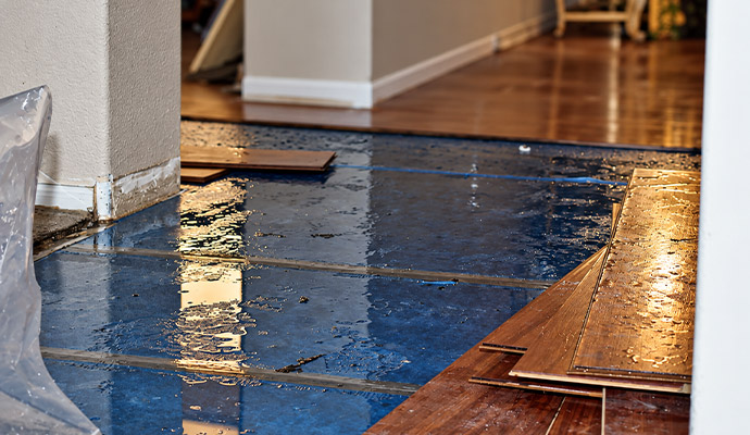 Water damaged wooden floor
