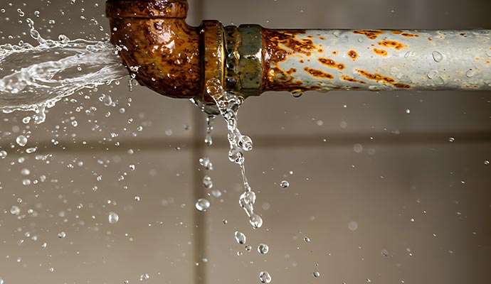 Water leaking from a broken water pipe