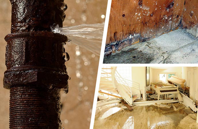 Water pipe break, flooded water in the house floor