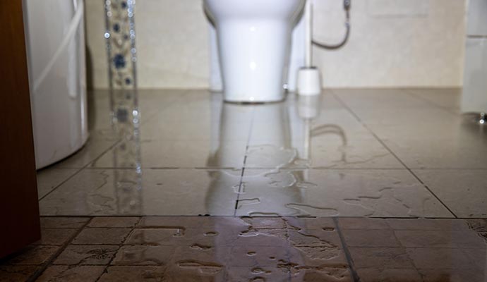 Water pooling on the bathroom floor