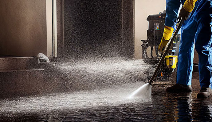 Professional worker removing sewage